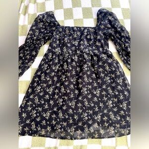 Floral Black Womens Puff Sleeve Dress